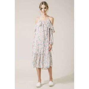 Moon River Ruffle Cold Shoulder Floral Dress S